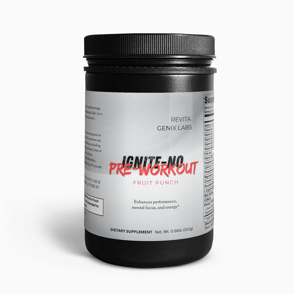 Revita Genix Labs Ignite-NO performance booster pre-workout supplement in fruit punch flavor