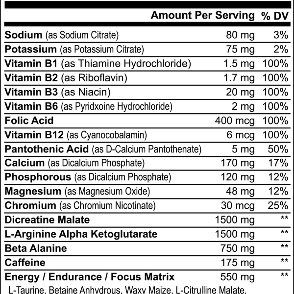 Ignite-NO performance booster supplement facts label showing amino acids blend and vitamins content