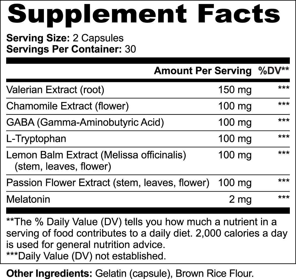 Supplement facts label for CalmNight sleep support by Revita Genix Labs showing ingredients and serving size