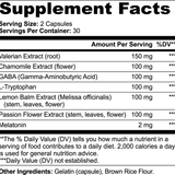 Supplement facts label for CalmNight sleep support by Revita Genix Labs showing ingredients and serving size