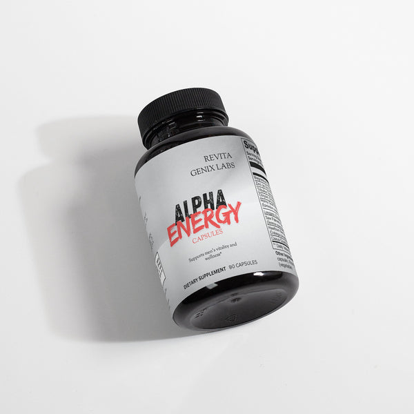 RevitaGenix Labs Alpha Energy men's vitality and wellness pills dietary supplement bottle with 90 capsules