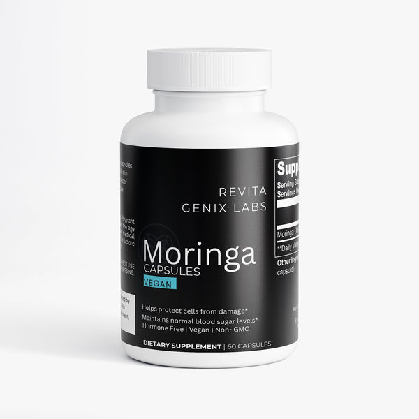 Revita Genix Labs pure moringa capsules dietary supplement bottle with 60 vegan capsules