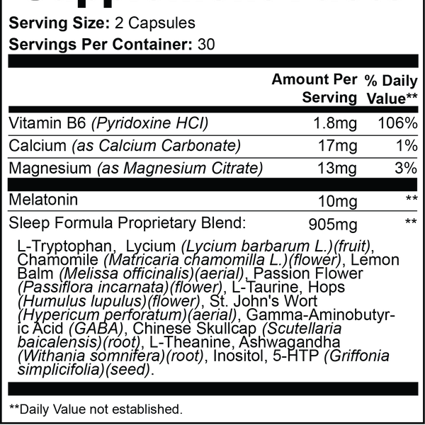 Revita Genix Labs Pure Slumber Sleep Booster supplement facts label showing key ingredients and serving size