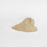 Revita Genix Labs whey protein isolate vanilla powder with clear scoop on white background